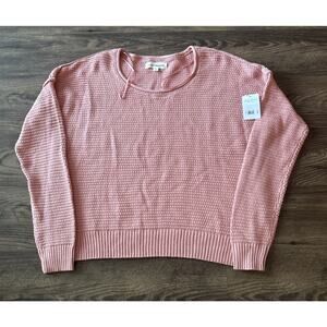 Lucky Brand Scoop Knit Sweater Size Small Pink Relaxed Fit Cotton Blend NWT